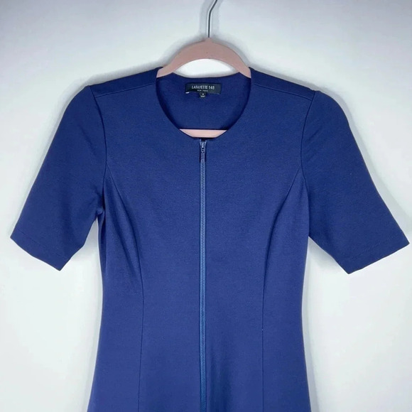 Lafayette 148 Blue Full Zip Dress Fit And Flare Short Sleeve Office Size 0 - Picture 2 of 9